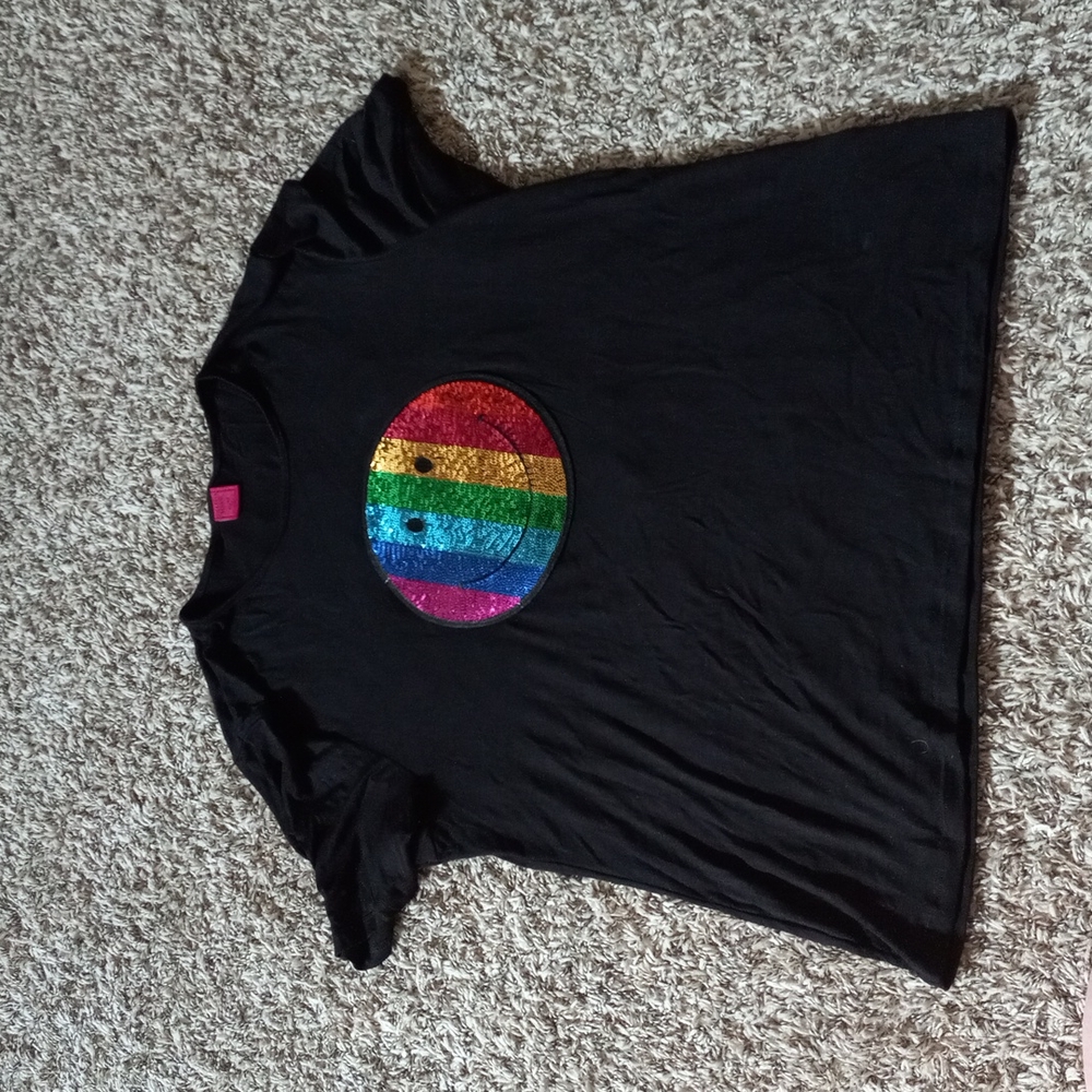 NWT Melissa Masse Sequins Rainbow Smiley Face T Shirt 2X